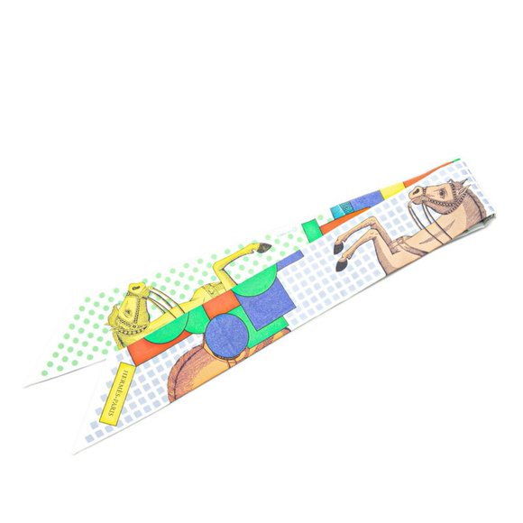 Hermès Twilly CAVALIER EN FORMES Scarf, White and Multicolor Silk, Women's, H... - Picture 1 of 6